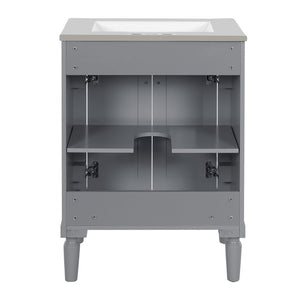 English Elm 24'' Modern Bathroom Vanity with Ceramic Basin, Solid Wood Frame, Soft-Close Doors, Ample Storage Grey N710P190503E