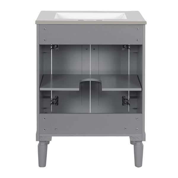 English Elm 24'' Modern Bathroom Vanity with Ceramic Basin, Solid Wood Frame, Soft-Close Doors, Ample Storage Grey N710P190503E