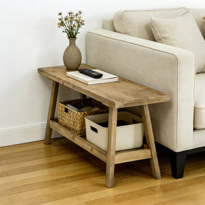English Elm 43" Farmhouse Cedar Entryway Bench with Lower Shelf Distressed Rustic Wood Seating W3204P453623