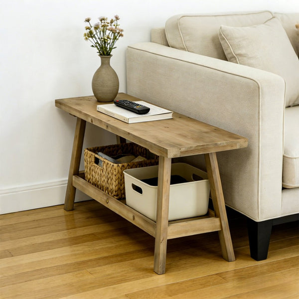 English Elm 43" Farmhouse Cedar Entryway Bench with Lower Shelf Distressed Rustic Wood Seating W3204P453623
