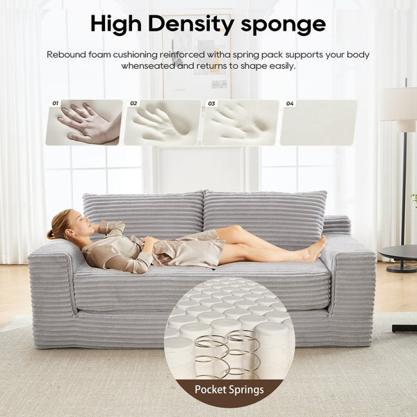 English Elm Memory foam convertible L-shaped sofa bed with corduroy upholstery, no assembly, space-saving comfort LIGHT GREY W2959P272125