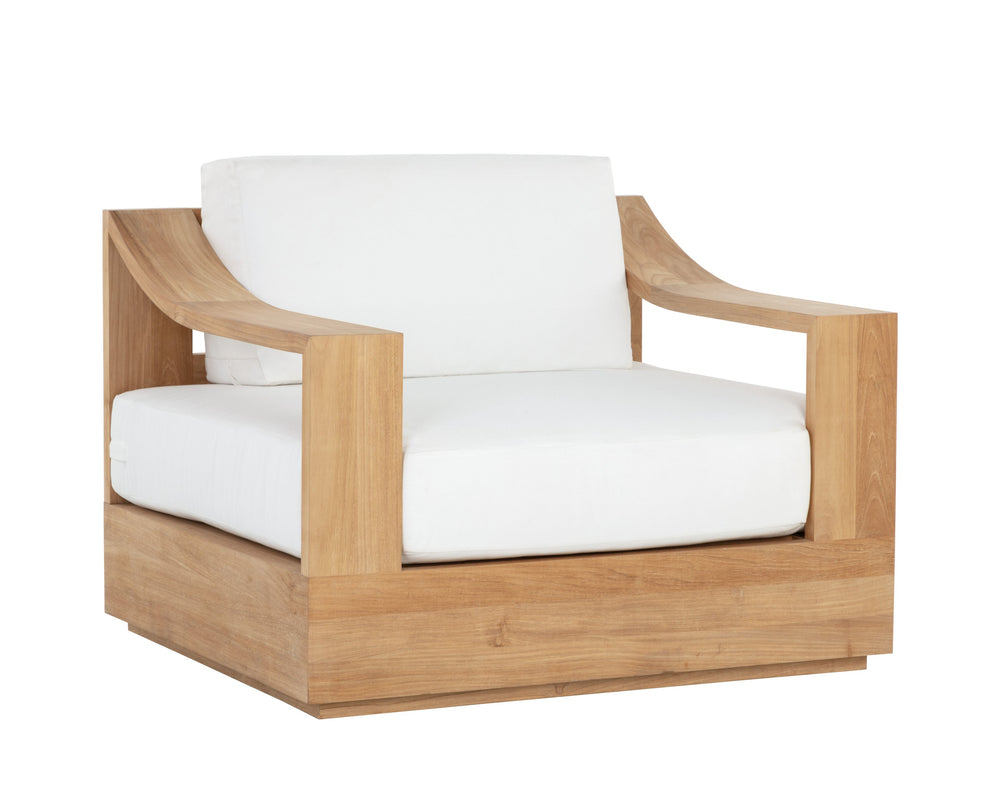 Sunpan Tahiti Swivel Lounge Chair - Modern Teak Wood Base with Stinson White Fabric for Outdoor Comfort