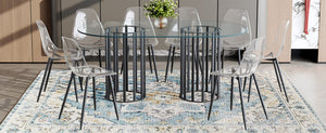 English Elm Table and Chair Set Oval Glass Top Seats 8 with Ghost Chairs Luxury Modern Dining W1151S04762