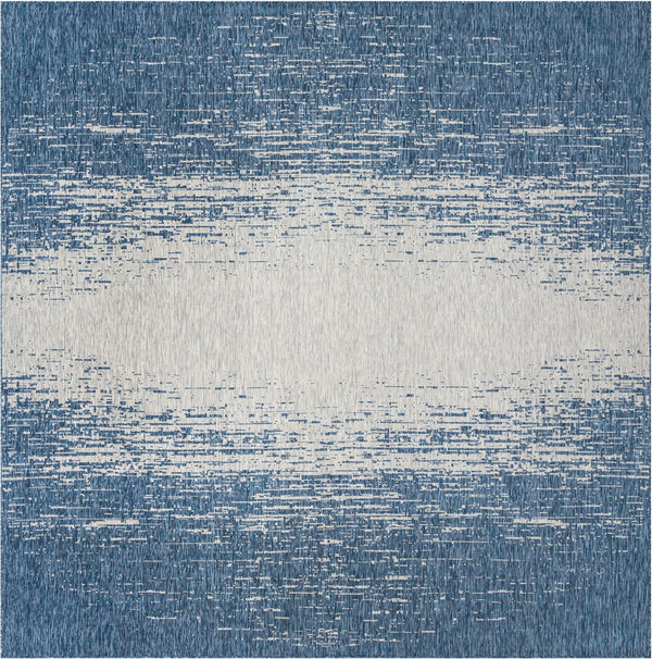 Unique Loom Outdoor Modern Ombre Machine Made Abstract Rug Blue, Ivory 13' 0" x 13' 0"