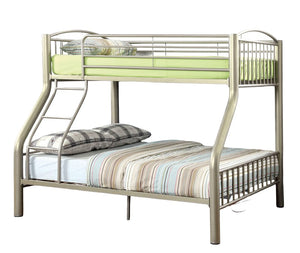 English Elm Twin Industrial Metal Bunk Bed with Wood Panels and Built-In Ladder, Guarded Top, Versatile Layouts Metallic Grey 76 L x 62 W x 9 H B2741P353748