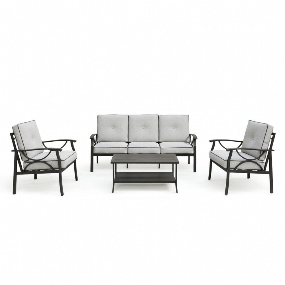 English Elm 4-piece Outdoor Steel Conversation Set Seats Five with Thick Foam Cushions Patio B082S00133