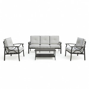 English Elm 4-piece Outdoor Steel Conversation Set Seats Five with Thick Foam Cushions Patio B082S00133
