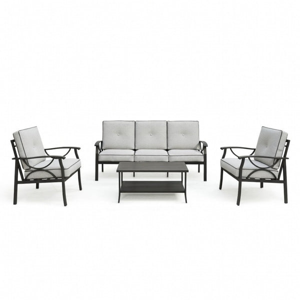 English Elm 4-piece Outdoor Steel Conversation Set Seats Five with Thick Foam Cushions Patio B082S00133