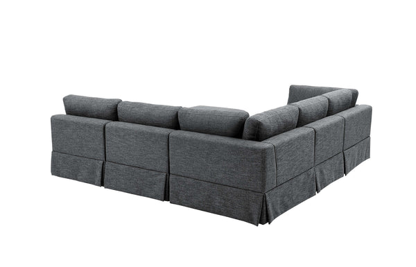 English Elm 6-Piece Upholstered Sectional Sofa - Reversible Modular Design, Family-Friendly Comfort & Style B343S00016