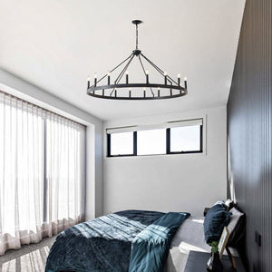 English Elm 53.15 Inch Wagon Wheel Chandelier Matte Black 18 Light Farmhouse Industrial Large Room W5008P389053