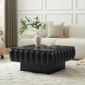 English Elm Square Lift-Top Coffee Table with Poplar Frame, Ash Veneer, Lift-Top Workspace and Hidden Storage Black W3137P363237