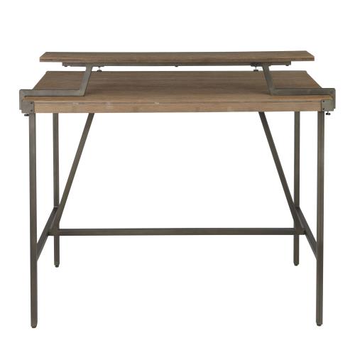English Elm Gia Industrial Counter Table - Antique Metal Frame With Brown Bamboo Top & Removable Shelf Storage B202P223309