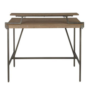 English Elm Gia Industrial Counter Table - Antique Metal Frame With Brown Bamboo Top & Removable Shelf Storage B202P223309