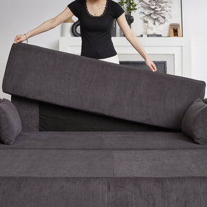 English Elm FX'' 66 Inch Sleeper Sofa Bed 3-in-1 Convertible Pullout Sofa with Plush Corduroy, 4 Pillows, Pockets DARK GREY W1926S00060