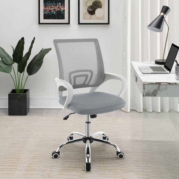 English Elm Anaheim Breathable Mesh Upholstered Office Chair with Chrome Base, Adjustable Height & Arms for Comfort LIGHT GREY B062P299804