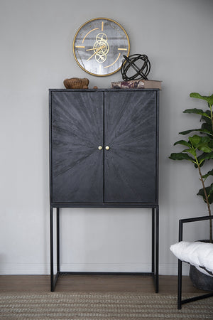 English Elm 31.5x16.5x60" Cabinet Black - Sleek Iron Base Accent Storage with Dual Doors, Versatile Display Pedestal W2078P293320