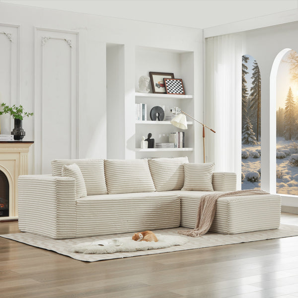English Elm 106" Plush Corduroy Cloud Sectional Sofa with Right Chaise — Deep Seat, No Assembly, Modern Comfort W1143S00025 W1143S00025