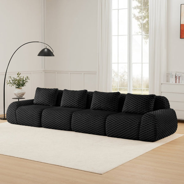 English Elm 146" Modular Sectional Sofa Flannelette 4 Seater Deep Seat Minimalist Living Room W714S01535