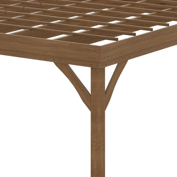 English Elm Patio Fir Wood Pergola with Open Grid Roof for Climbing Vines and Backyard Shade T3971S00166