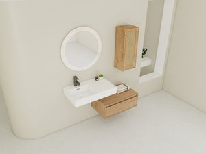 English Elm 30 Inch Wall-Mounted Bathroom Vanity With Soft-Close Drawer & Resin Sink, Space-Saving Design W999S00348