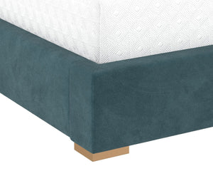 Sunpan ALISHA King Bed - Luxurious Meg Dusty Teal Upholstered Design with Gold Accents & Tufted Headboard 110095