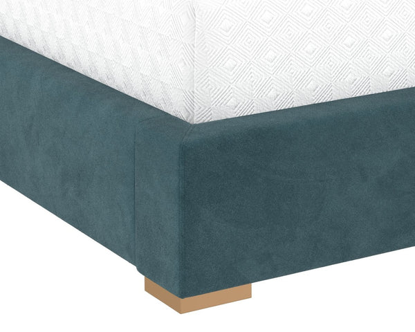 Sunpan ALISHA King Bed - Luxurious Meg Dusty Teal Upholstered Design with Gold Accents & Tufted Headboard 110095