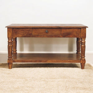 English Elm Turned Legs Chestnut Coffee Table – Handcrafted Solid Mango Wood With Elegant Storage & Timeless Charm B182P303633-GIGA