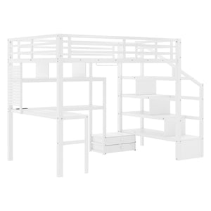 English Elm Full Size Loft Bed With Integrated Led, Workspace & Storage, Stylish Metal Frame For Kids' Rooms W2593S00018