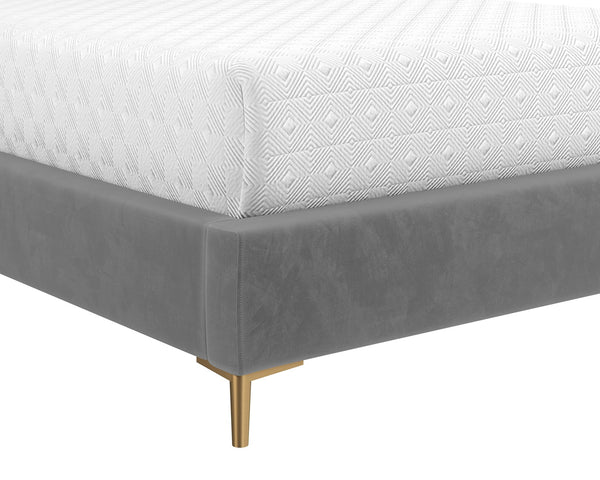 Sunpan Harris Bed - Modern Upholstered Design with Fine Tufting and Stainless Steel Gold Legs for Style Queen