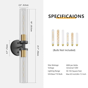 English Elm Wall Sconces Set Of Two - Modern Black & Gold Bathroom Lighting With Touch Control & Clear Glass Shades W2312P389965-GIGA