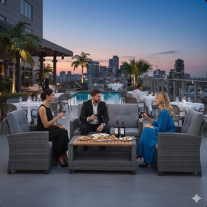 English Elm 4-piece Wicker Outdoor Conversation Set with Acacia Wood Table and Foam Cushions Grey+Brown B082S00062