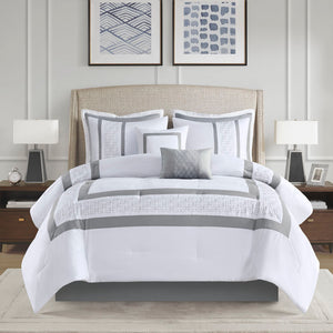 JLA Home 510 Design - 8 Piece Embroidered Comforter Set Hotel-Inspired Transitional Bedding with Hypoallergenic Fill & Elegant Trim White 5DS10-0281