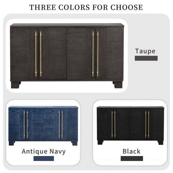 English Elm Trexm Ash Veneer Buffet with Gold Handles Matte Black Lacquer Dining Storage Taupe N715P232696N
