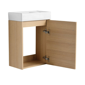 English Elm 16'' Floating Wall-Mounted Bathroom Vanity with Ceramic Basin, Soft-Close Door, Water-Resist Finish Light Oak W999P236336