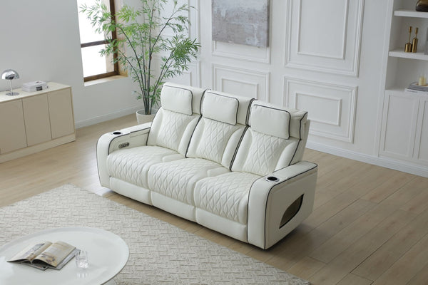 English Elm Lumin Power Reclining Home Theater Sofa with Led Lighting and Wireless Charging Pad White B078P497931