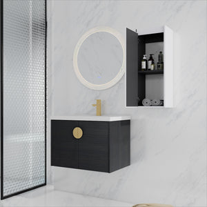 English Elm 28" Wall-Mounted Bathroom Vanity With Ceramic Sink & Side Cabinet – Space-Saving, Soft-Close Doors! W999S00327