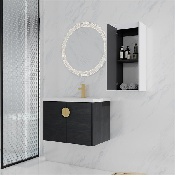 English Elm 28" Wall-Mounted Bathroom Vanity With Ceramic Sink & Side Cabinet – Space-Saving, Soft-Close Doors! W999S00327