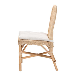 English Elm Bohemian Hand-woven Rattan Dining Chair with Scalloped Skirt and Cushioned Seat B2750P467812