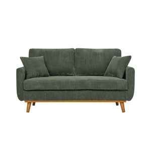 English Elm Asher Mid-Century Corduroy Sofa with Vertical Channel Texture, Tapered Walnut Legs, 2-Pillow Comfort Green B343P348951