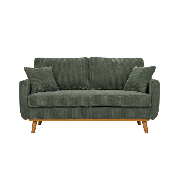 English Elm Asher Mid-Century Corduroy Sofa with Vertical Channel Texture, Tapered Walnut Legs, 2-Pillow Comfort Green B343P348951