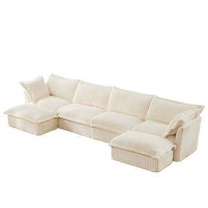 English Elm Slipcovered U-Shape Sectional Sofa - Luxurious Cream Corduroy Couch With Washable Covers & Pillows W3041S00026-GIGA