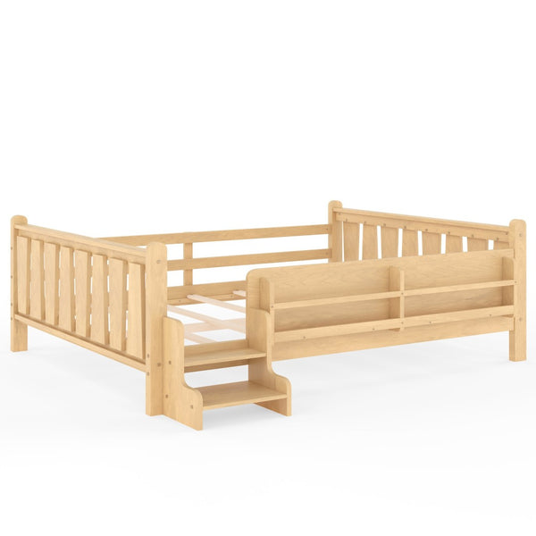 English Elm Queen Bunk Bed with Trundle Solid Pine Kids Car Themed Frame Built-in Bookshelf Light Natural W1580S00538