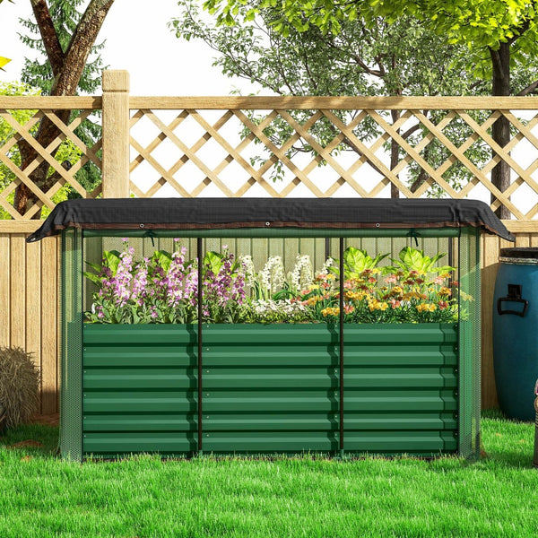 English Elm Outsunny Galvanized Steel Raised Planter with Crop Cage and 60 Percent Shade Cloth W2225P485601