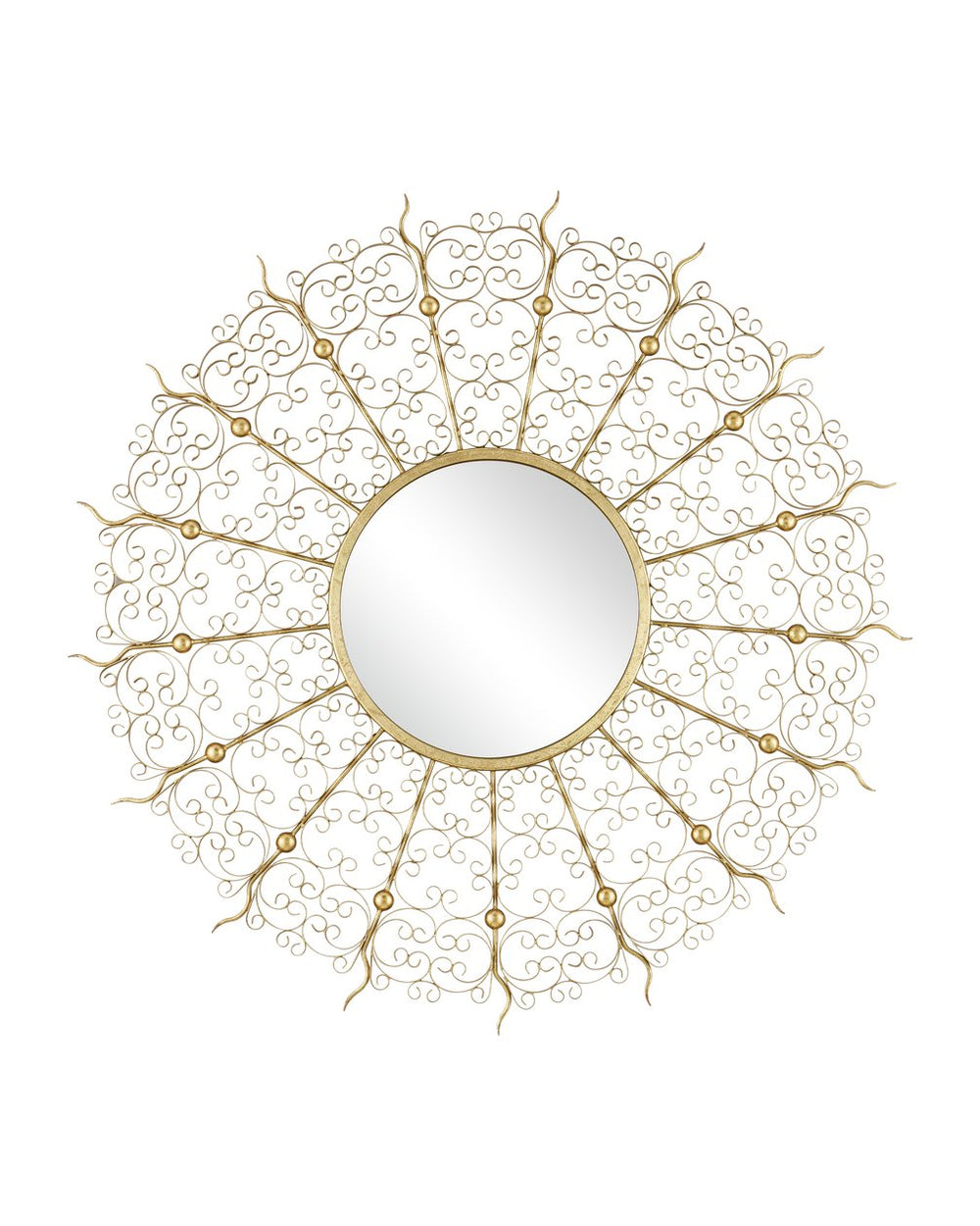 Currey & Company Levain Round Mirror - Elegant Convex Design With Ornate Gold Leaf Frame, Timeless Vintage Charm Brass Iron ,Glass ,Engineered Wood 1000-0165-currey-company