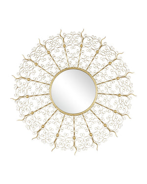 Currey & Company Levain Round Mirror - Elegant Convex Design With Ornate Gold Leaf Frame, Timeless Vintage Charm Brass Iron ,Glass ,Engineered Wood 1000-0165-currey-company