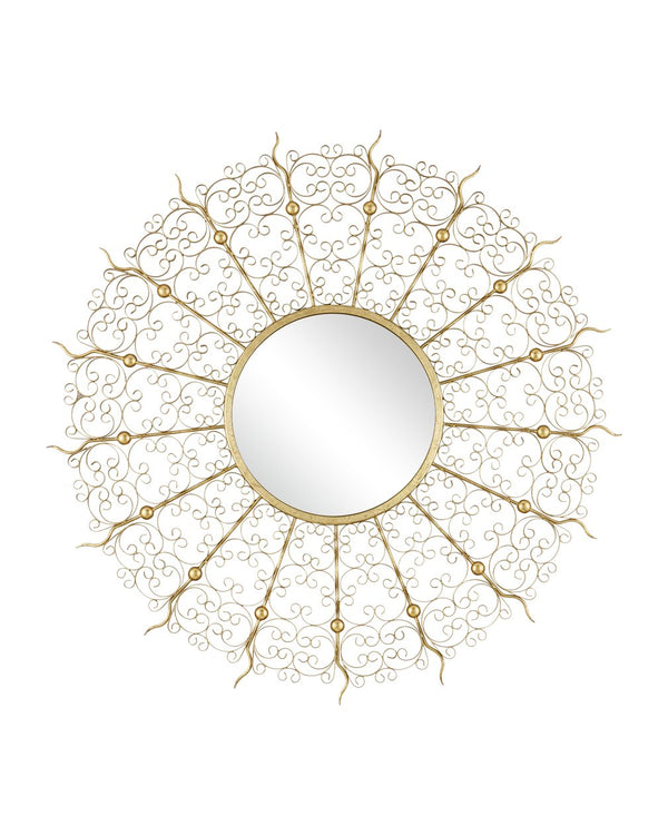Currey & Company Levain Round Mirror - Elegant Convex Design With Ornate Gold Leaf Frame, Timeless Vintage Charm Brass Iron ,Glass ,Engineered Wood 1000-0165-currey-company