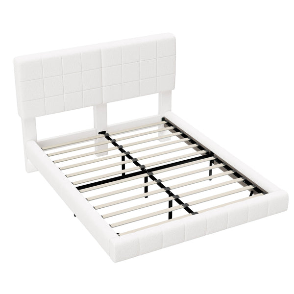 English Elm Christopher Knight Home® - White Boucle Floating Bed With Mood Lighting - Modern Queen Design For Comfort & Style N769P304635W