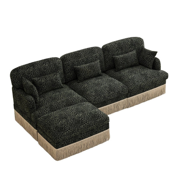 English Elm 100"comfy Chenille Leopard Print Sectional Sofa with Tassel Trim and Movable Ottoman Green W5656S00032