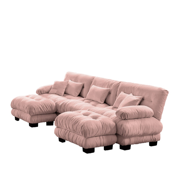 English Elm Luxury U-Shaped Modular Sectional Sofa - Oversized Deep Seat Chenille Couch With 2 Ottomans In Pink W714S01012
