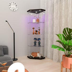 English Elm Glass Pentagon Curio Cabinet Frameless Tempered Shelves Matte Black Living Room Display W1806P476368